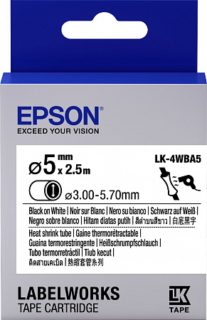 Epson Label Cartridge Heat Shrink Tube (HST) LK-4WBA5 Black/White D5mm (2.5m)