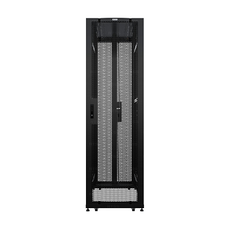 Шкаф напольный серверный NTSS ПРОЦОД DS 42U 800х1200мм, двойные боковые стенки, панель потолка с щеточными вводами, двери перфорированная и перфорированная двухстворчатая, без панели пола, регулируемые опоры, ролики, черный RAL 9005