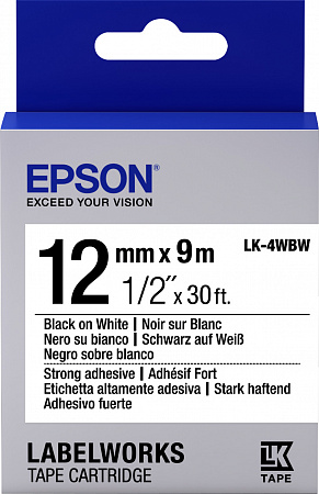 Epson Label Cartridge Strong Adhesive LK-4WBW Black/White 12mm (9m)